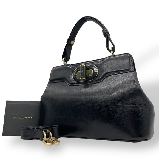 BVLGARI ブルガリ ショルダーバッグ イザベラロッセリーニ ブラック レザー 本革 ターンロック 2WAY ハンドバッグ レディース 黒 K11