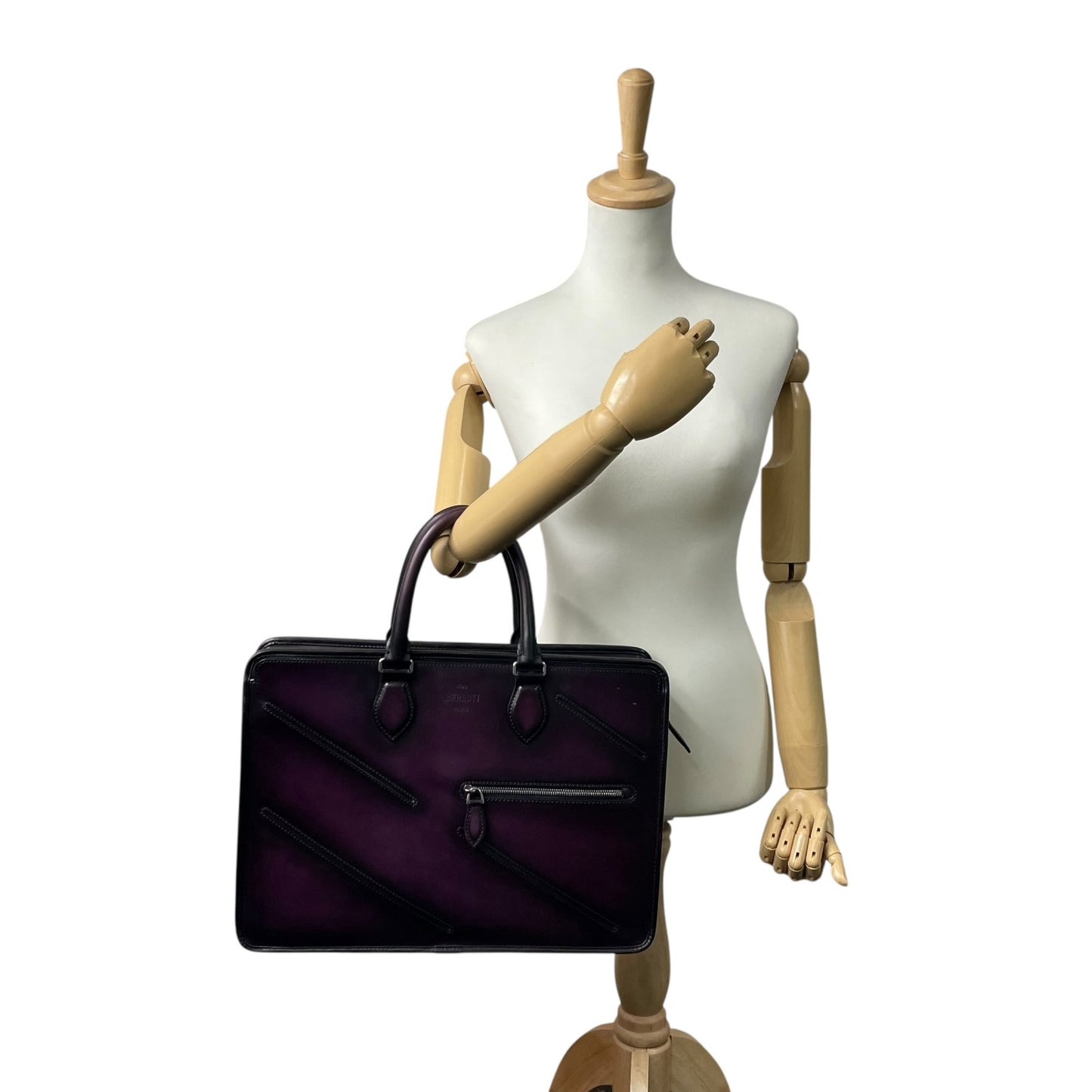 Authentic Berluti Un Jour Briefcase Purple Leather Slit Design Business Bag 2023 FW