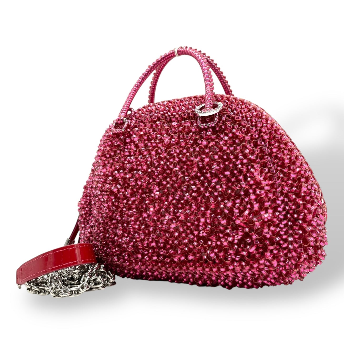 国内タイトル 美品 ANTEPRIMA アンテプリマ カルツォーネ 2WAY ハンドバッグ ワイヤーバッグ ピンク ショルダーバッグ チェーンショルダー クロスボディ シルバー金具 D4