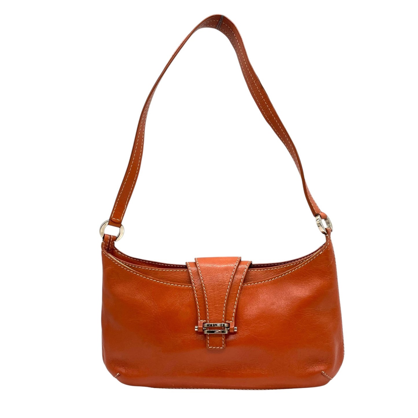 CELINE セリーヌ ショルダーバッグ ワンショルダー ベルトデザイン オレンジ ヴィンテージ シルバー金具 本革 レザー K6