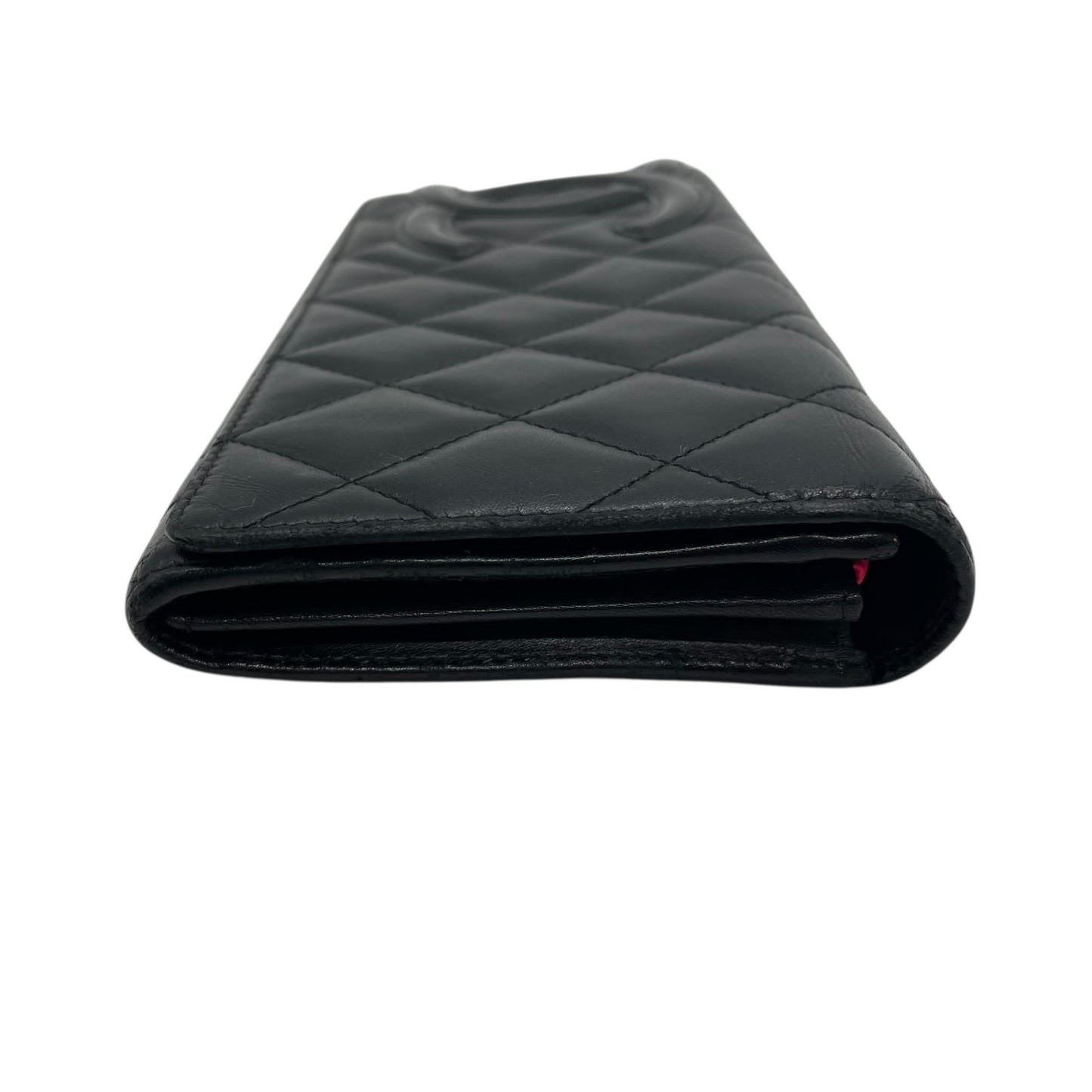 CHANEL シャネル 二つ折り 長財布 カンボンライン ココマーク キルティング 黒 ブラック ピンク レザー フラップ レディース M1