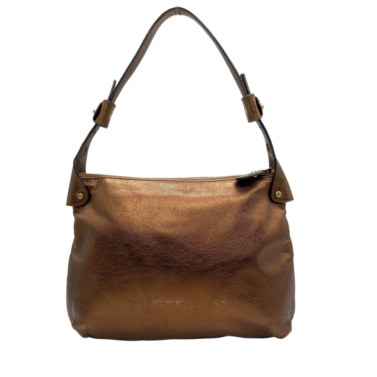 美品 Salvatore Ferragamo フェラガモ ガンチーニ ハンドバッグ ショルダーバッグ ワンショルダー 茶 ブラウン ブロンズ メタリック レザー ゴールド金具 肩掛け レディース K6