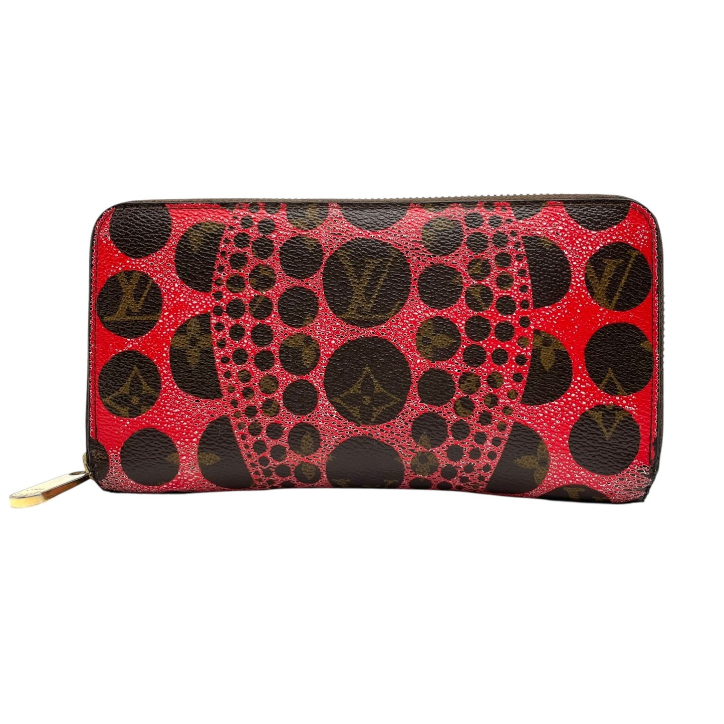 廃盤品 希少 LOUIS VUITTON ルイヴィトン ジッピーウォレット 草間彌生 パンプキンドット モノグラム ブラウン ルージュ 長財布 ラウンドファスナー 限定 廃盤 M60450 レディース w5