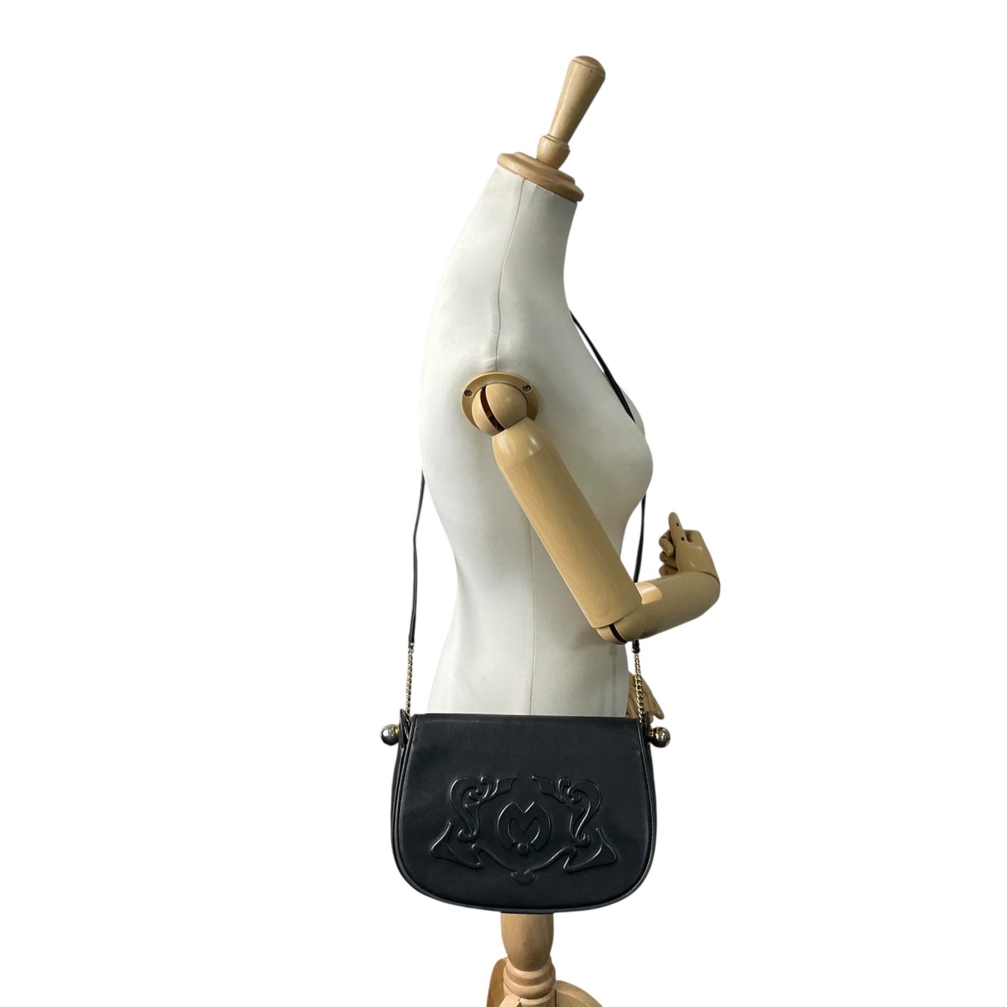 Mila Schn ミラショーン チェーンショルダーバッグ レザー 黒 ブラック 型押しロゴ ヴィンテージ U8