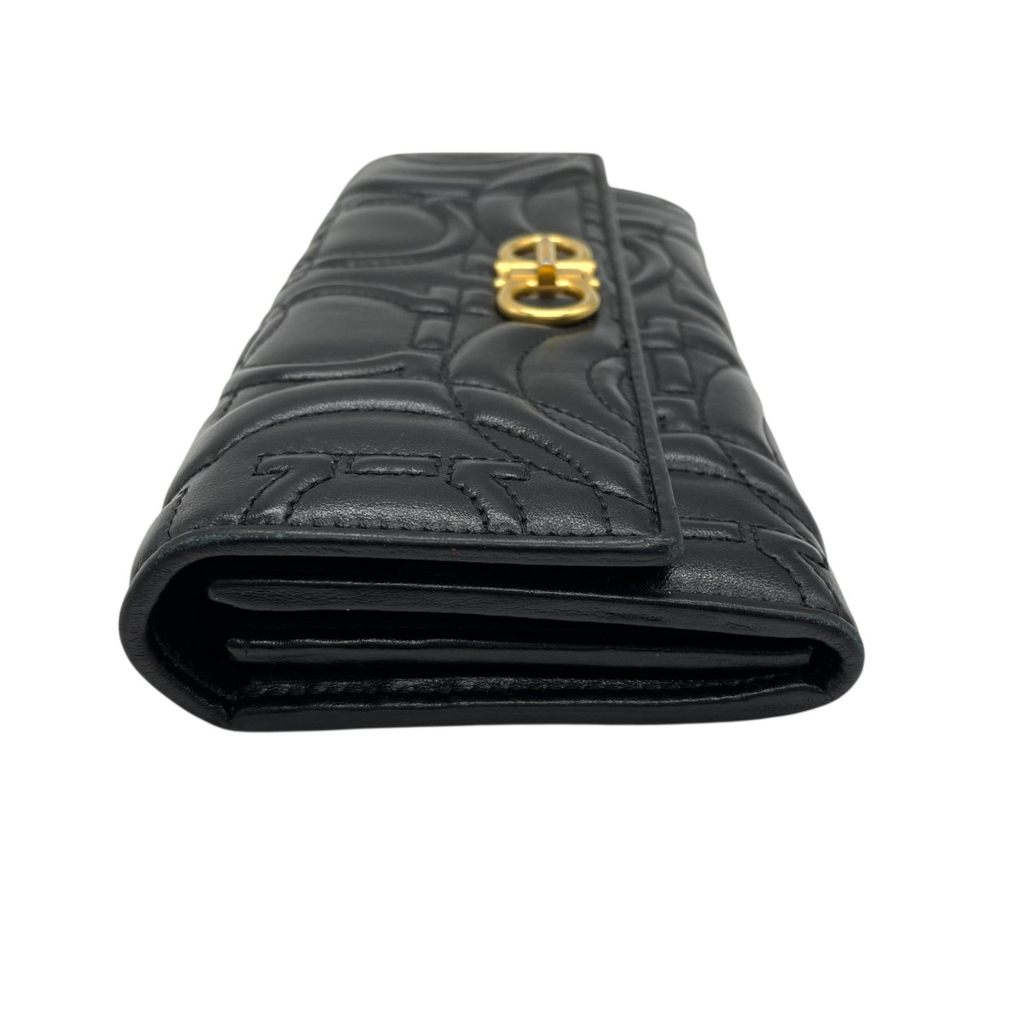 Salvatore Ferragamo フェラガモ 長財布 ガンチーニ ダブルガンチーニ エンボス ターンロック 黒 ブラック レザー 本革 ゴールド金具 ロングウォレット レディース W5