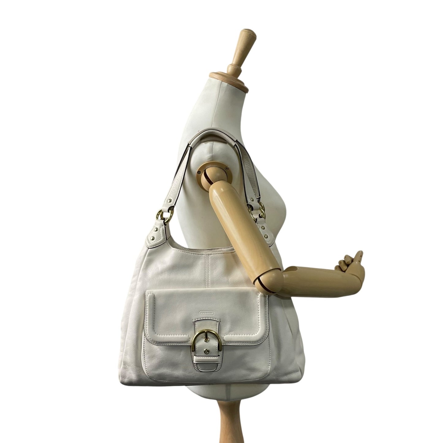 コーチ COACH ショルダーバッグ ワンショルダー レザー 白 ホワイト バックルデザイン 金金具 ゴールド金具 レディース T3