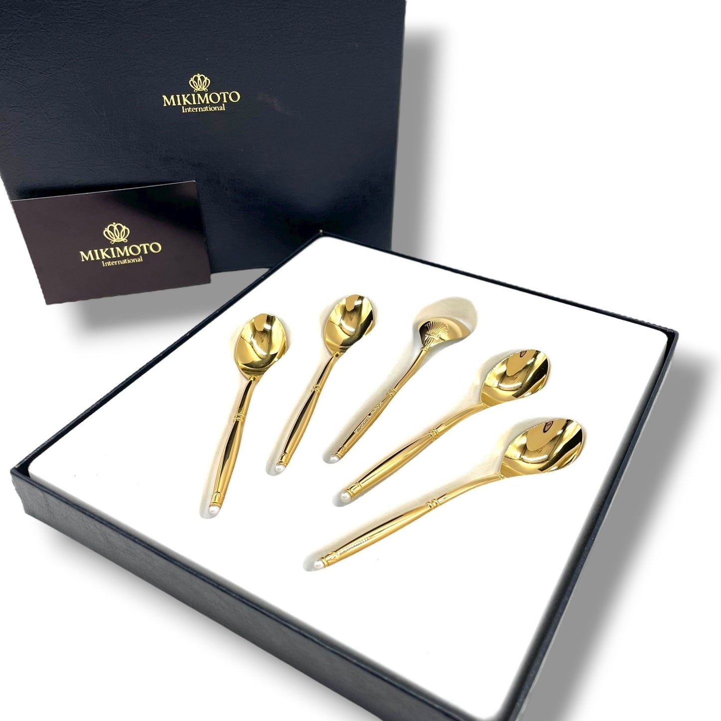 ミキモト MIKIMOTO ゴールドカラー 金 スプーン 5本セット パール モチーフ カトラリー ギフト 未使用 M4