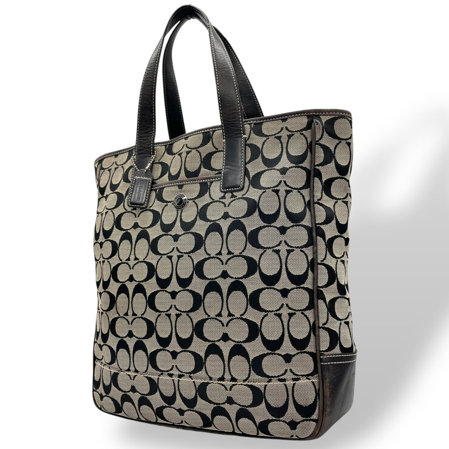 コーチ COACH シグネチャー トートバッグ ブラック 黒 ベージュ ジャガード キャンバス レザー 7069 T4