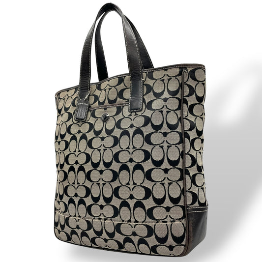 コーチ COACH シグネチャー トートバッグ ブラック 黒 ベージュ ジャガード キャンバス レザー 7069 T4