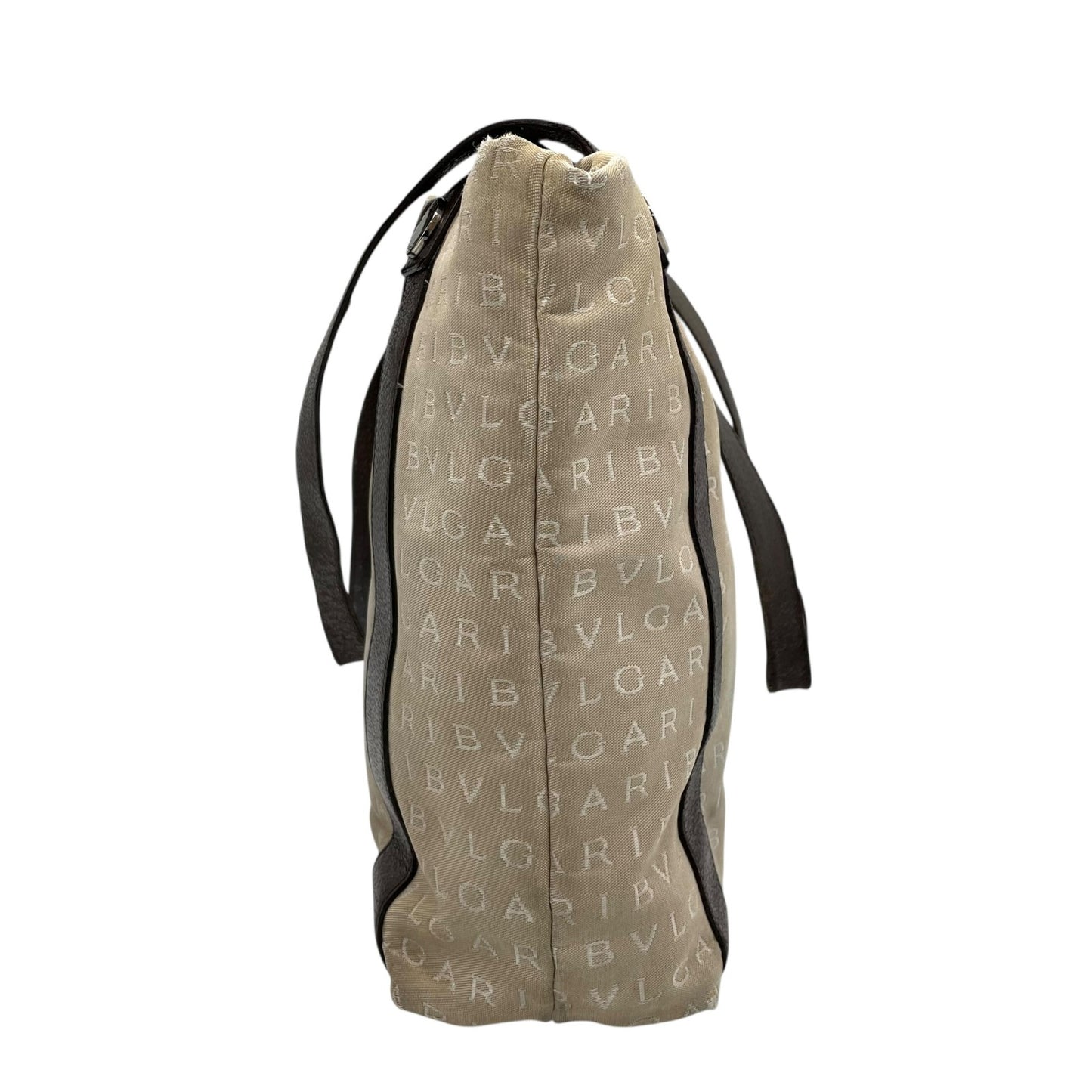 ブルガリ BVLGARI トートバッグ ハンドバッグ 肩掛け ロゴマニア ベージュ ブラウン 茶色 キャンバス レザー A40収納可 S80