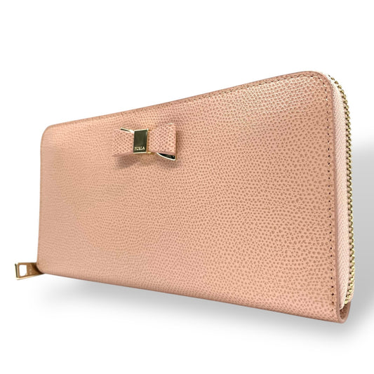 未使用級 美品 フルラ FURLA 長財布 バビロン リボンモチーフ ピンク レザー ラウンドファスナー ラウンドジップ 5