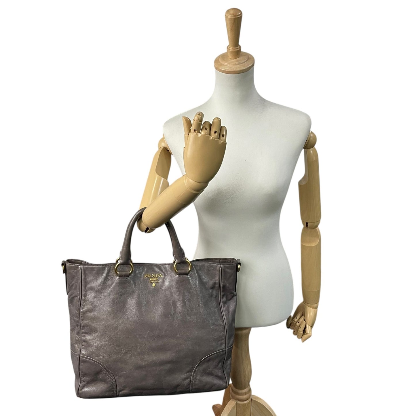 プラダ PRADA トートバッグ ショルダーバッグ 肩掛け 灰色 グレー レザー 金金具 ゴールド金具 2WAY K3