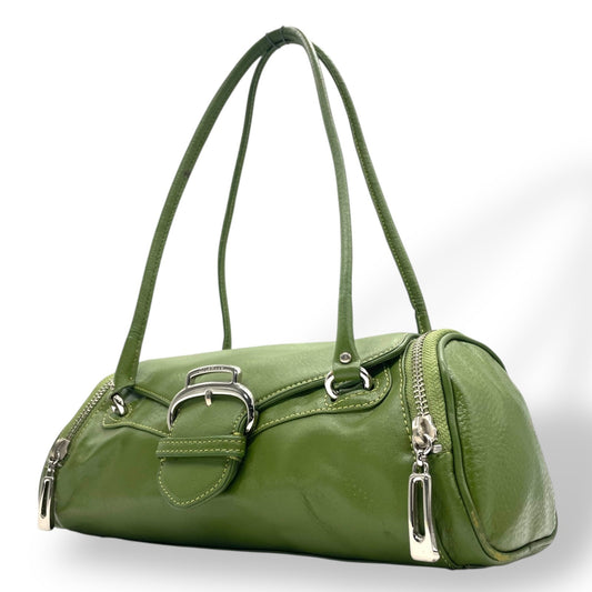 コールハーン COLE HAAN ハンドバッグ ロングハンドル レザー グリーン 緑 若草色 シルバー金具 バゲット型 スリムデザイン T3