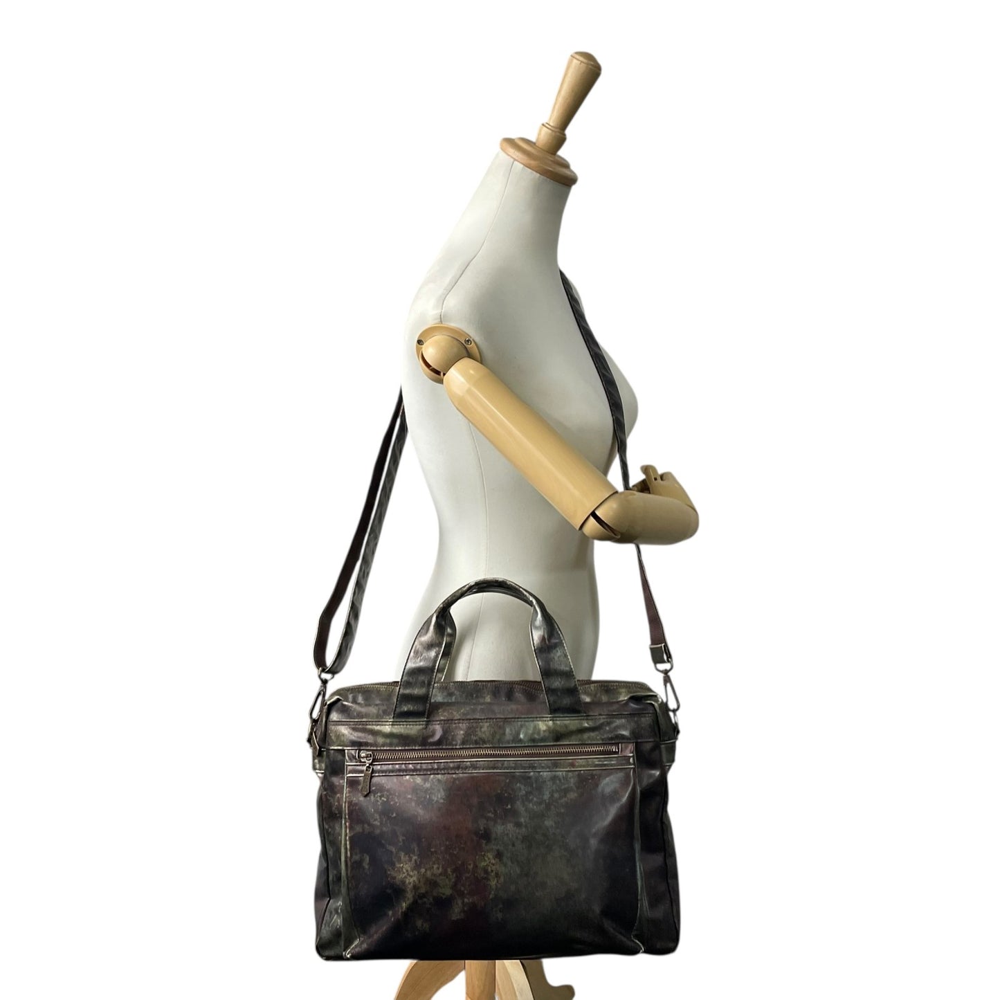 ジャンポールゴルチエ ビジネスバッグ 2WAY ショルダーバッグ Vサイバー 玉虫色 メタリック PVC レザー A4 PC収納可 廃盤 希少 メンズ レディース ユニセックス 通勤 通学 ブリーフケース ヴィンテージ 10