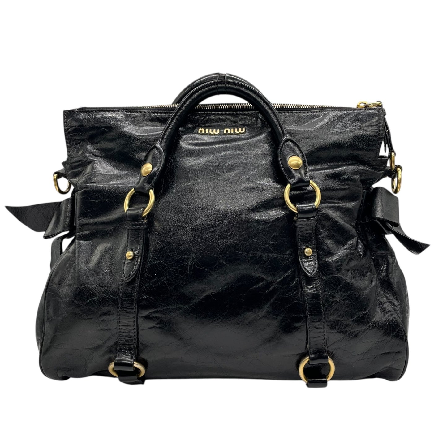 MIUMIU ミュウミュウ ハンドバッグ レザー ブラック【中古】 レディース