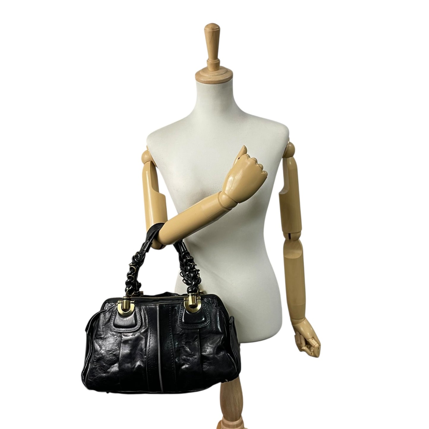 クロエ Chloé エロイーズ Eloise レザー ハンドバッグ ブラック ゴールド金具 編み込みハンドル Y2K 2000s ヴィンテージ レザーバッグ