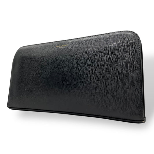 Authentic SAINT LAURENT YSL Leather Round Zipper Wallet Black Gold Hardware Unisex