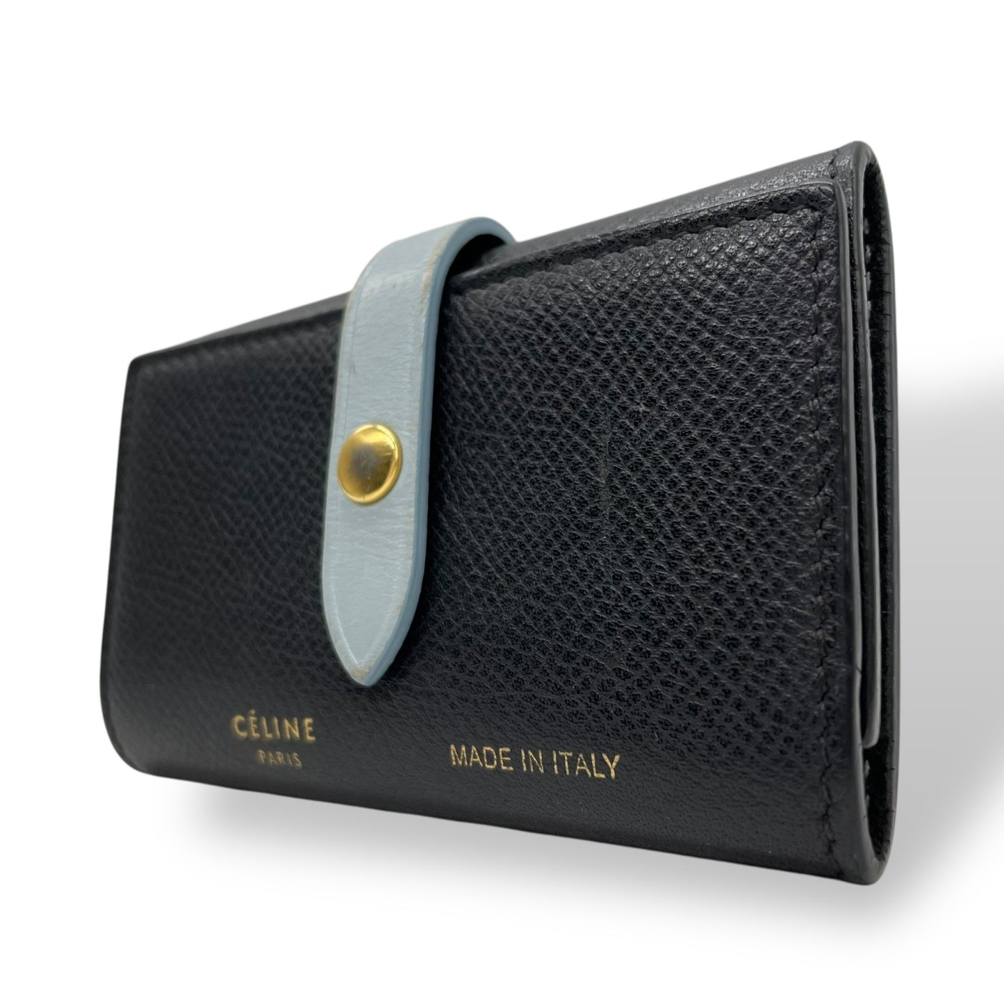 美品 CELINE セリーヌ 6連キーケース 黒 ブラック 水色 ブルー バイカラー レザー 本革 ゴールド金具 フィービー期 M2