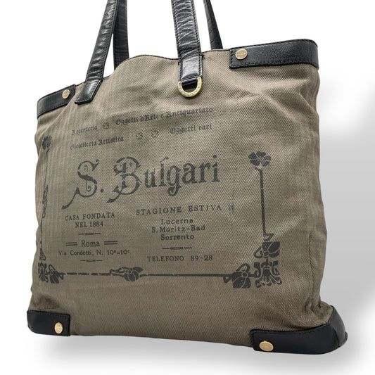 BVLGARI ブルガリ コレツィオーネ トートバッグ ワンショルダー ロゴ PVC レザー グレー 黒 ブラック ゴールド金具 肩掛け可 メンズ レディース U15