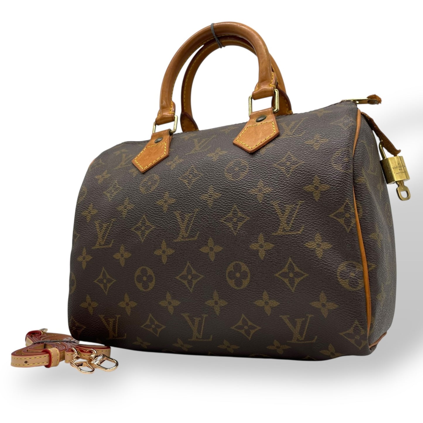Authentic Louis Vuitton Speedy 25 Monogram Mini Boston Bag Brown Leather M41109