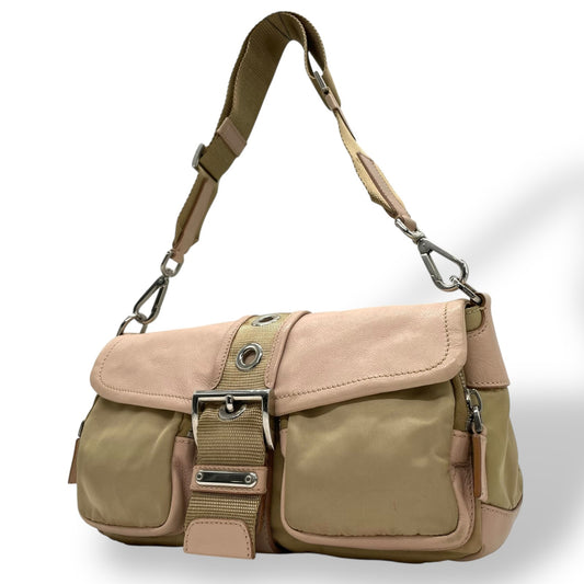 Authentic PRADA One Shoulder Handbag Nylon Leather Beige Pink BR2417