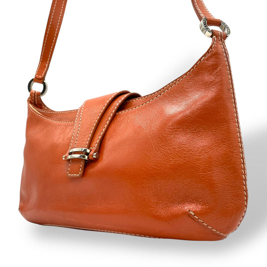 CELINE セリーヌ ショルダーバッグ ワンショルダー ベルトデザイン オレンジ ヴィンテージ シルバー金具 本革 レザー K6