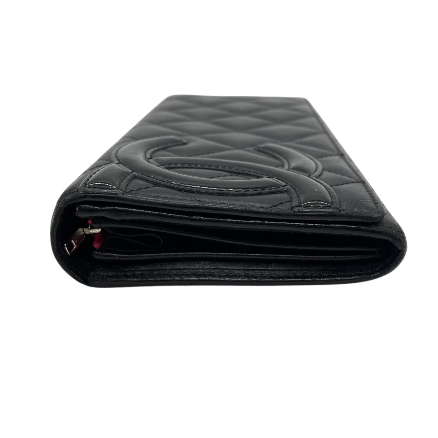 CHANEL シャネル 二つ折り 長財布 カンボンライン ココマーク キルティング 黒 ブラック ピンク レザー フラップ レディース M1