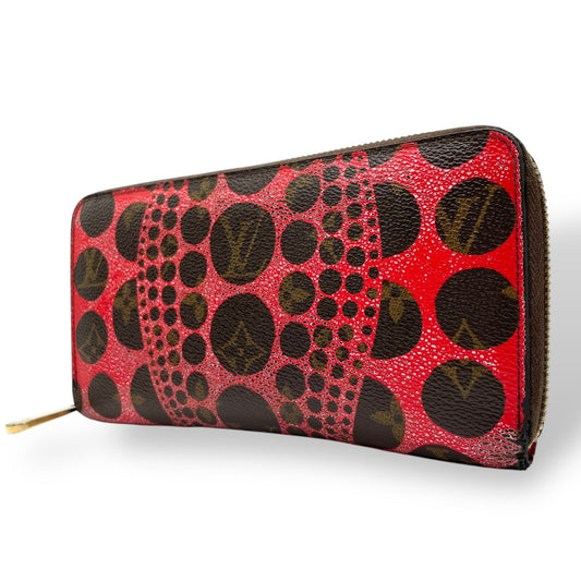 廃盤品 希少 LOUIS VUITTON ルイヴィトン ジッピーウォレット 草間彌生 パンプキンドット モノグラム ブラウン ルージュ 長財布 ラウンドファスナー 限定 廃盤 M60450 レディース w5