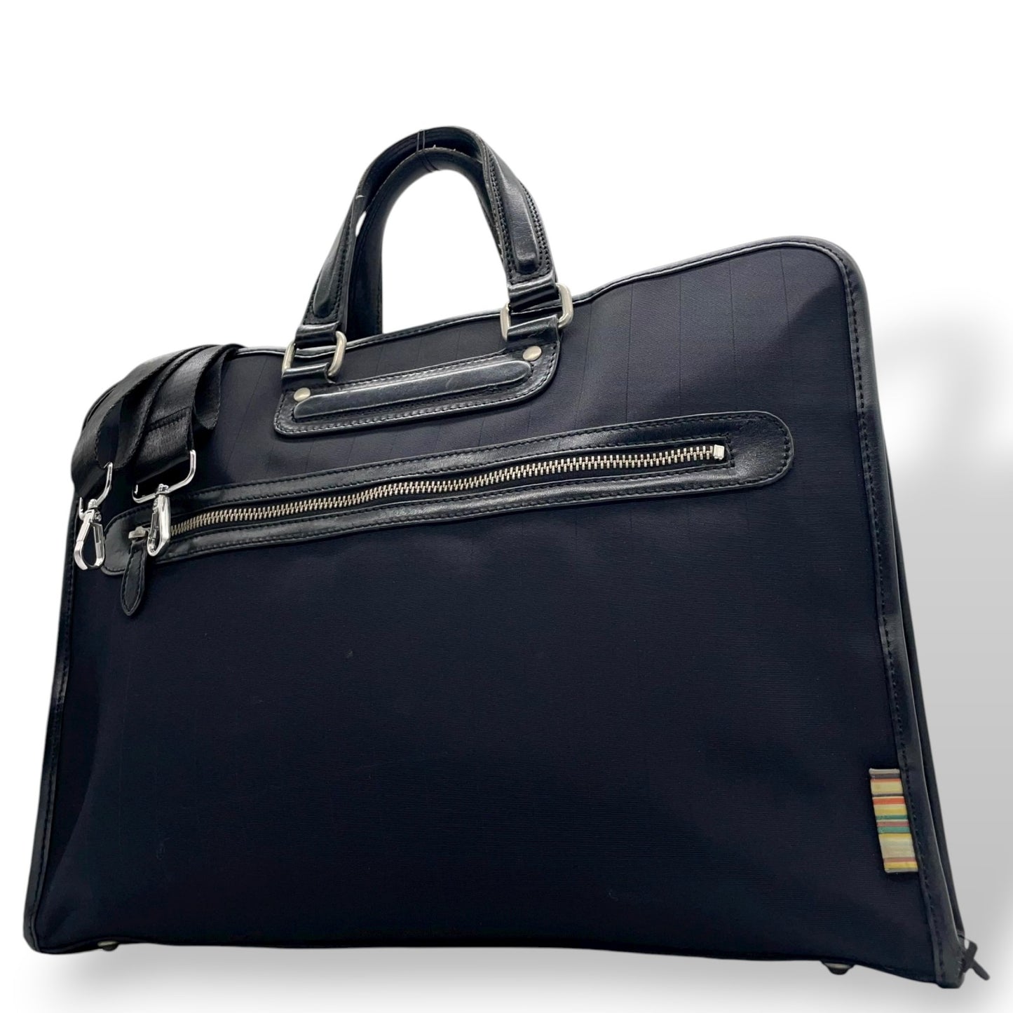 ポールスミス Paul Smith ビジネスバッグ ブリーフケース ナイロン×レザー 黒 ブラック マルチストライプ メンズ S14