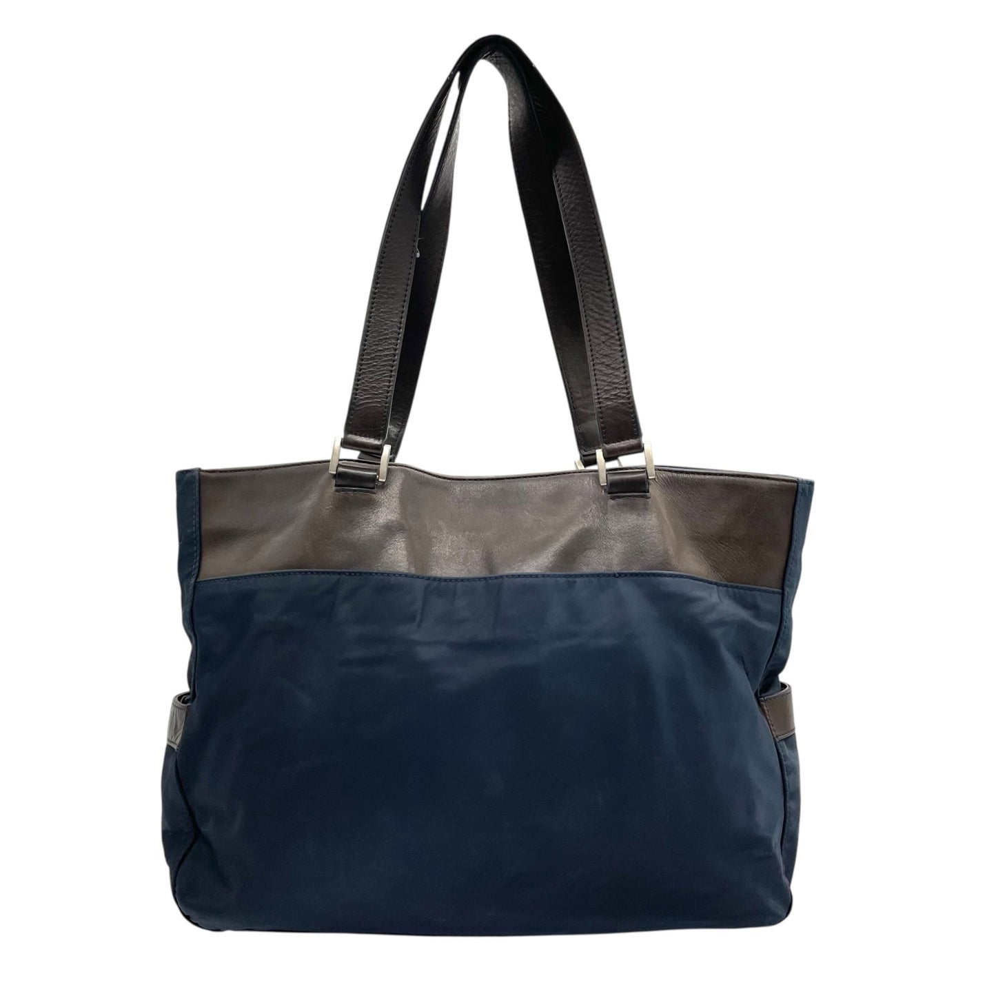 Paul Smith ポールスミス ZIP SIGNATURE ジップシグネチャー トートバッグ ビジネストート 紺 ネイビー 茶 ブラウン マルチストライプ ナイロン レザー シルバー金具 肩掛け可 メンズ X2