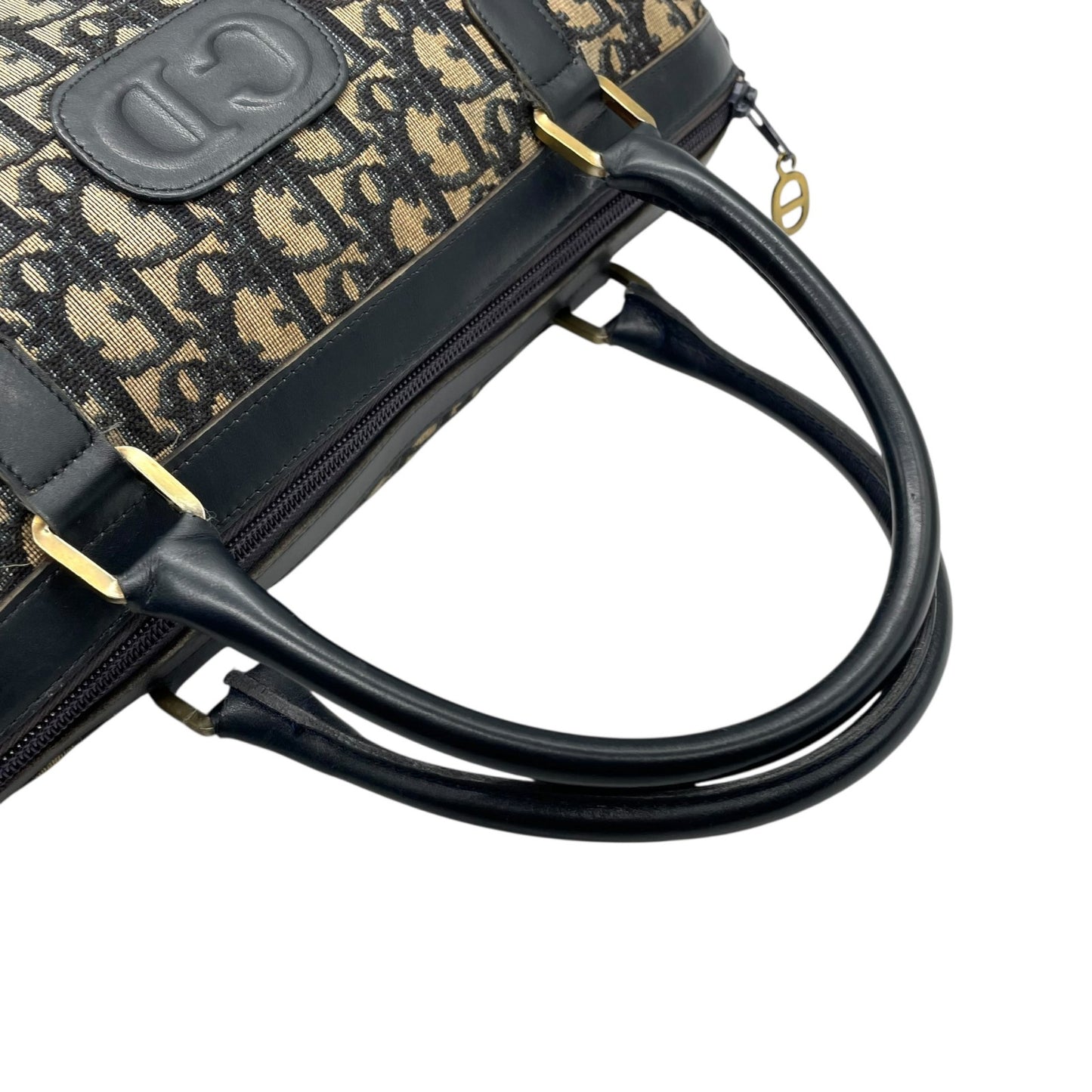 Christian Dior ディオール トロッター ミニボストン ボストンバッグ 紺 ネイビー ベージュ キャンバス レザー ゴールド金具 CDロゴ 手提げ ヴィンテージ レディース D3