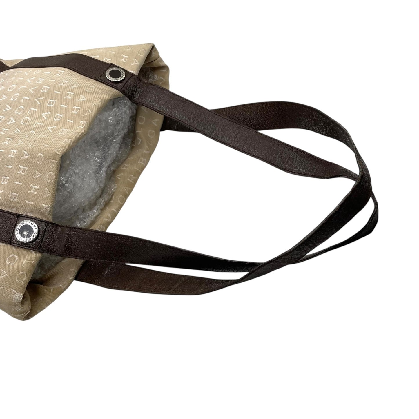 ブルガリ BVLGARI トートバッグ ハンドバッグ 肩掛け ロゴマニア ベージュ ブラウン 茶色 キャンバス レザー A40収納可 S80