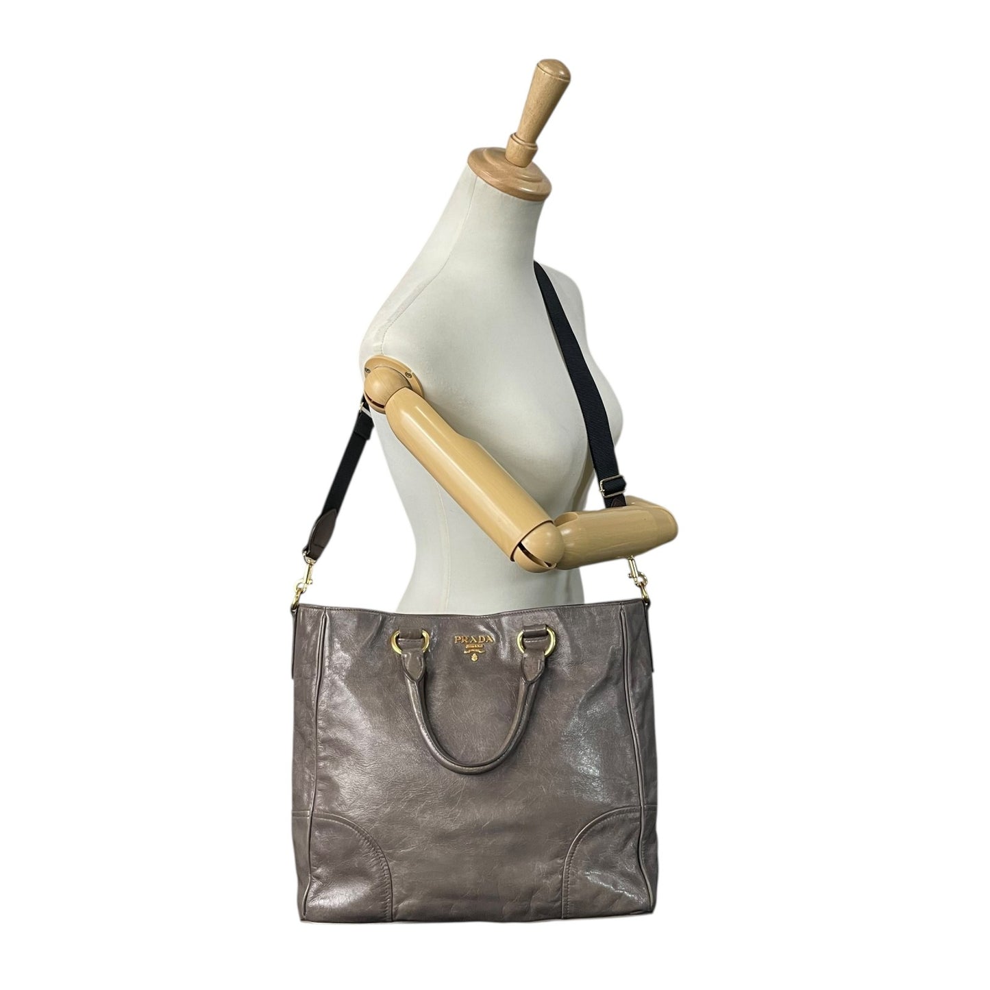 プラダ PRADA トートバッグ ショルダーバッグ 肩掛け 灰色 グレー レザー 金金具 ゴールド金具 2WAY K3