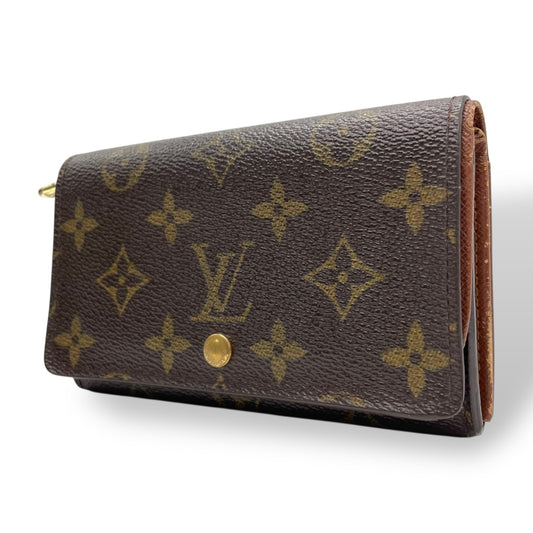 ルイ・ヴィトン LOUIS VUITTON LV モノグラム ポルトモネ ビエ トレゾール 三つ折り財布 M61730 茶色 ブラウン レザー PVC 金金具 ゴールド シリアル刻印 W1
