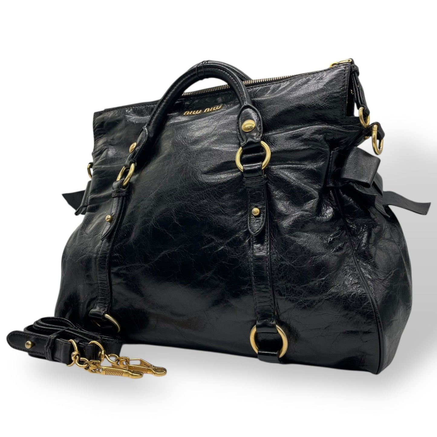 MIUMIU ミュウミュウ ハンドバッグ レザー ブラック【中古】 レディース