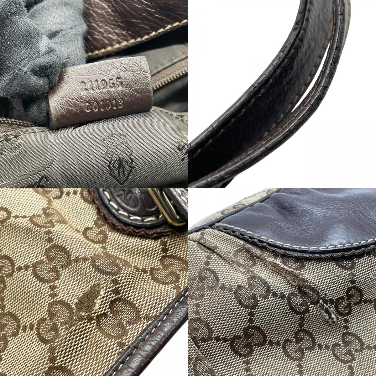 GUCCI グッチ GGキャンバス ハート タッセル トートバッグ ブラウン レザー トリム ショルダー ハンドバッグ 211955 レディース