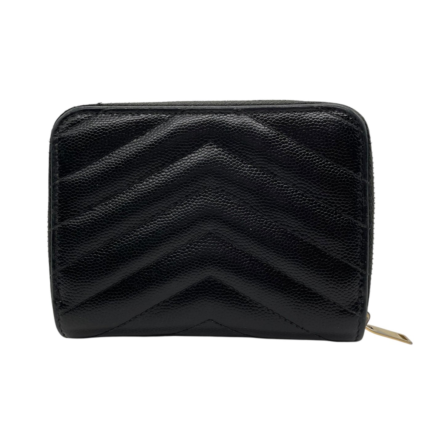 Authentic Saint Laurent Paris Compact Wallet Black YSL Large Logo Caviar Leather Gold Hardware Women
