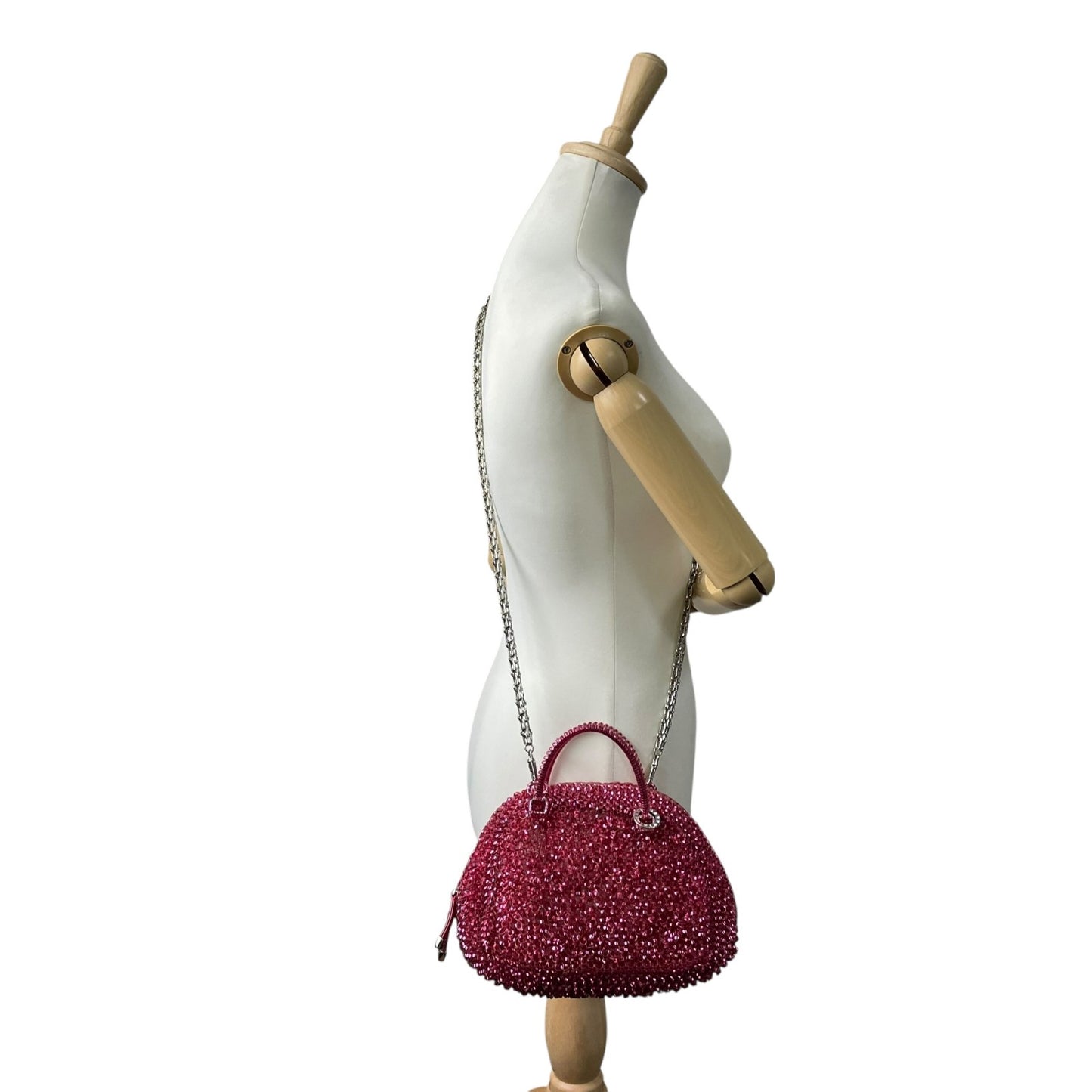 国内タイトル 美品 ANTEPRIMA アンテプリマ カルツォーネ 2WAY ハンドバッグ ワイヤーバッグ ピンク ショルダーバッグ チェーンショルダー クロスボディ シルバー金具 D4