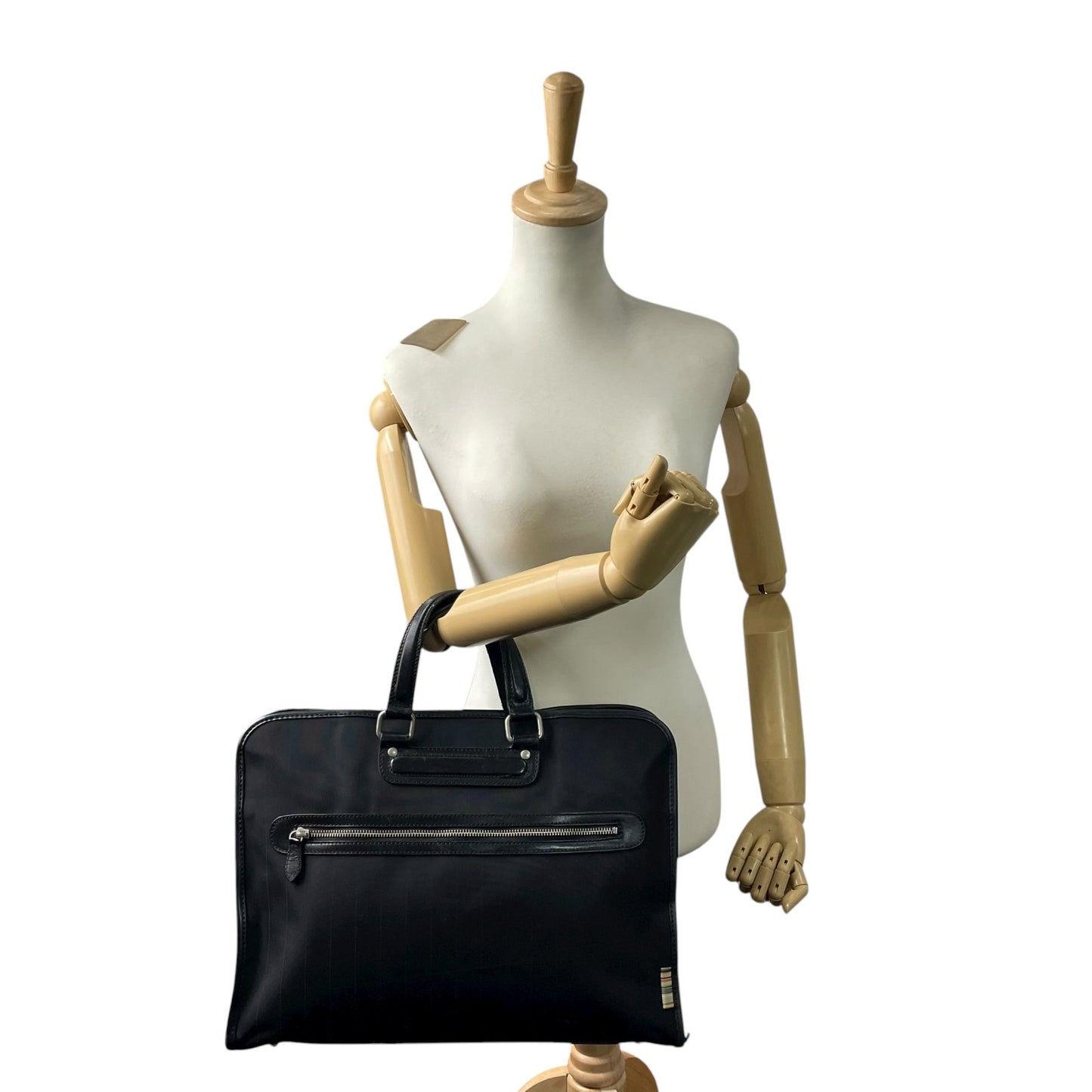 ポールスミス Paul Smith ビジネスバッグ ブリーフケース ナイロン×レザー 黒 ブラック マルチストライプ メンズ S14