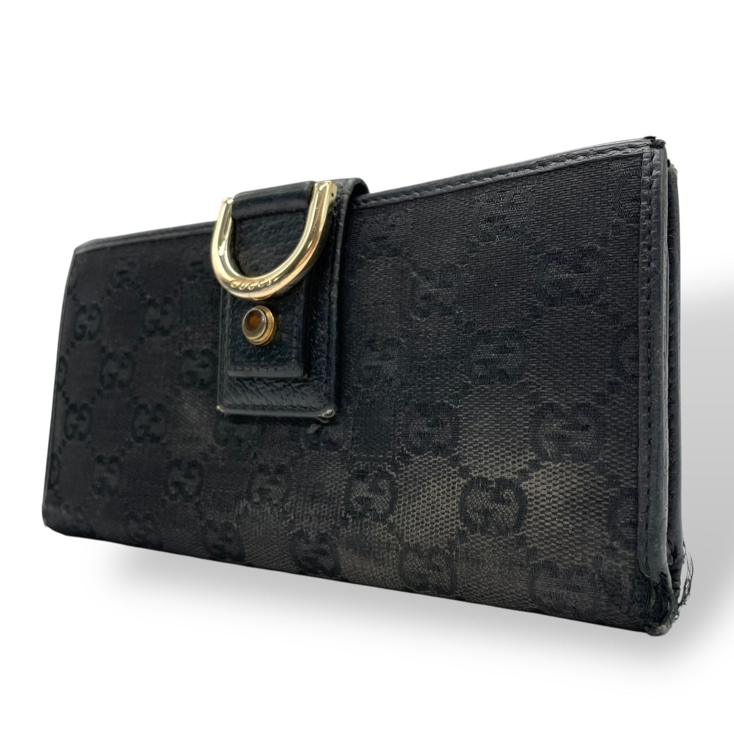 グッチ GUCCI 二つ折り 長財布 GGキャンバス 黒 ブラック キャンバス レザー ゴールド金具 GG柄 メンズ レディース M5