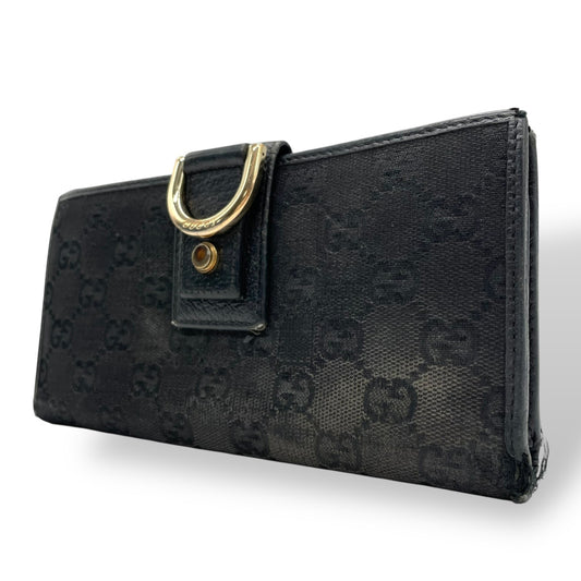 グッチ GUCCI 二つ折り 長財布 GGキャンバス 黒 ブラック キャンバス レザー ゴールド金具 GG柄 メンズ レディース M5