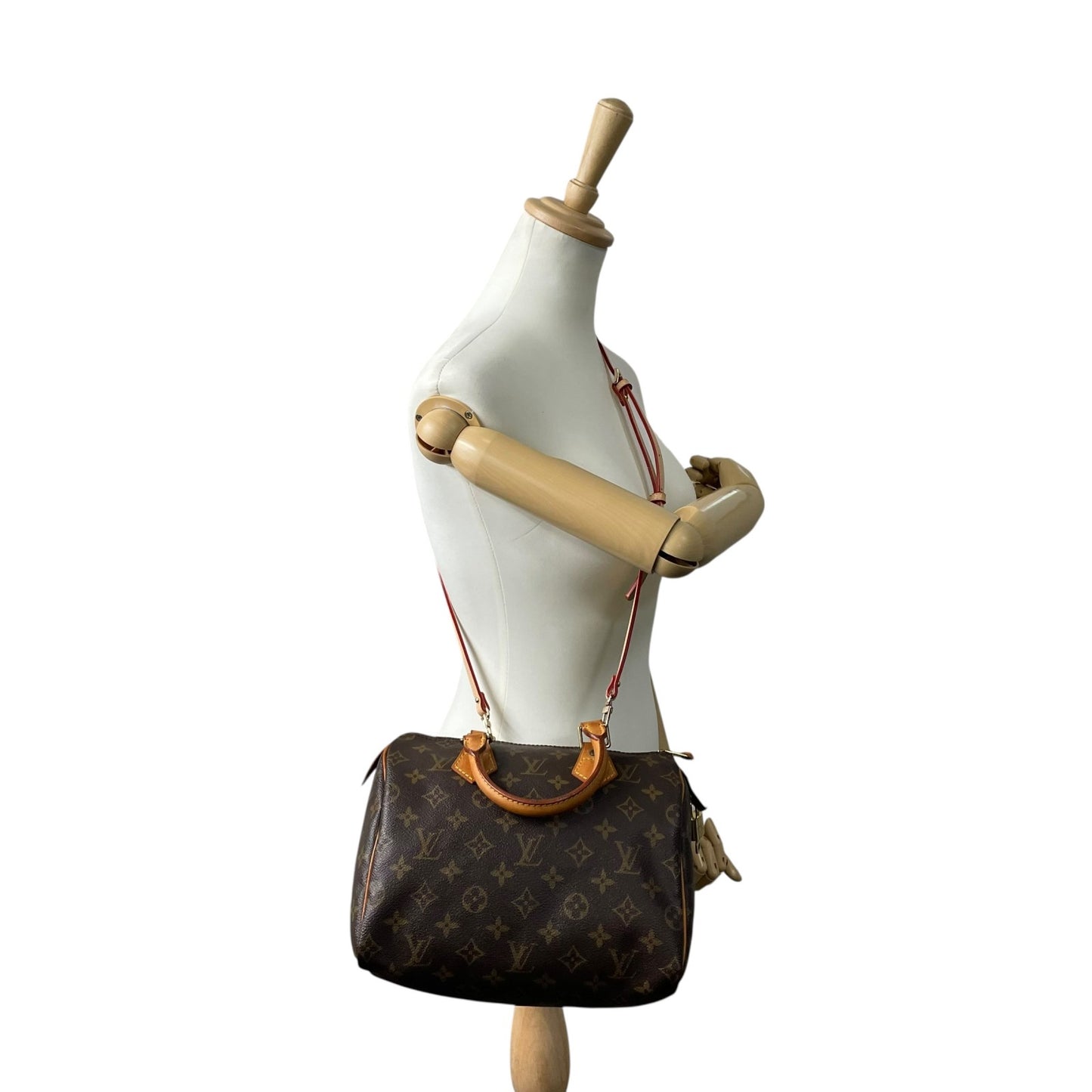 Authentic Louis Vuitton Speedy 25 Monogram Mini Boston Bag Brown Leather M41109