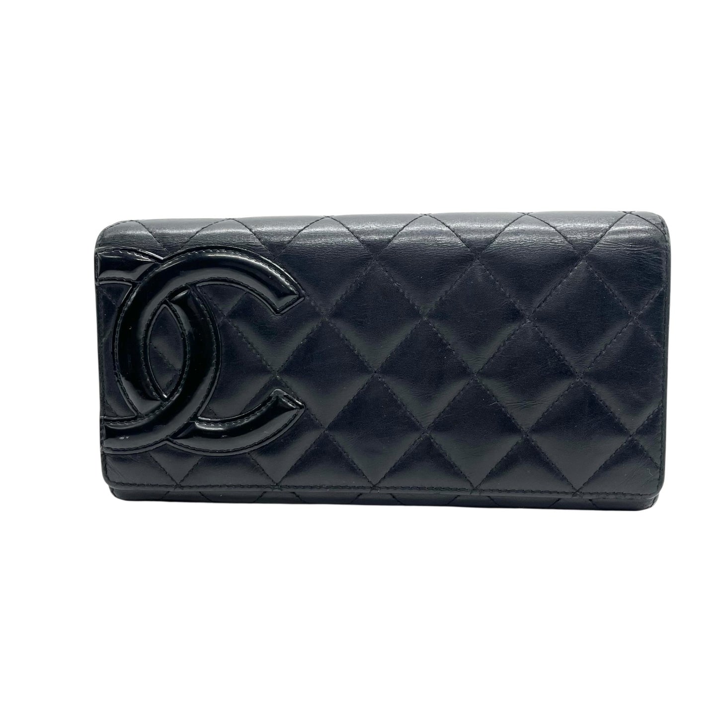 CHANEL シャネル 二つ折り 長財布 カンボンライン ココマーク キルティング 黒 ブラック ピンク レザー フラップ レディース M1