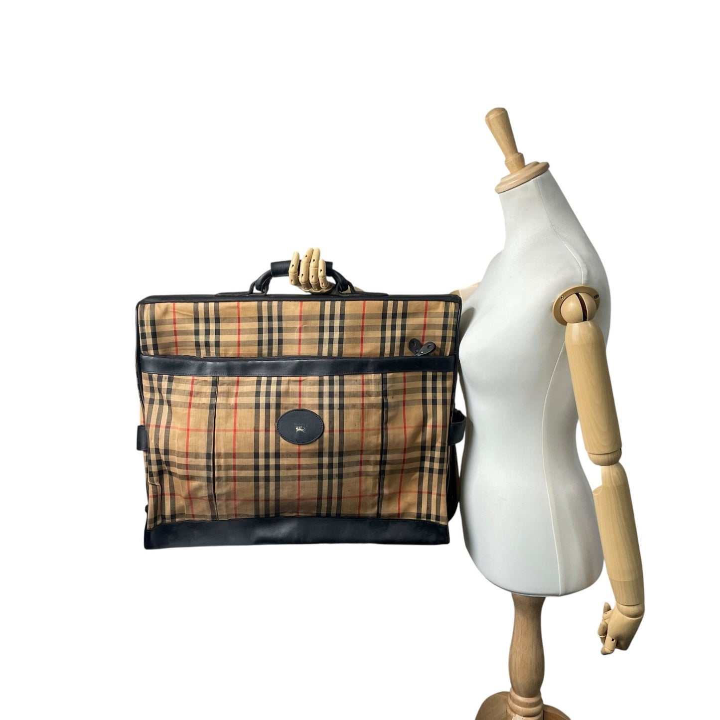 BURBERRY バーバリー ガーメントバッグ ノバチェック トラベルバッグ ベージュ ブラック キャンバス レザー ゴールド金具 ヴィンテージ メンズ X