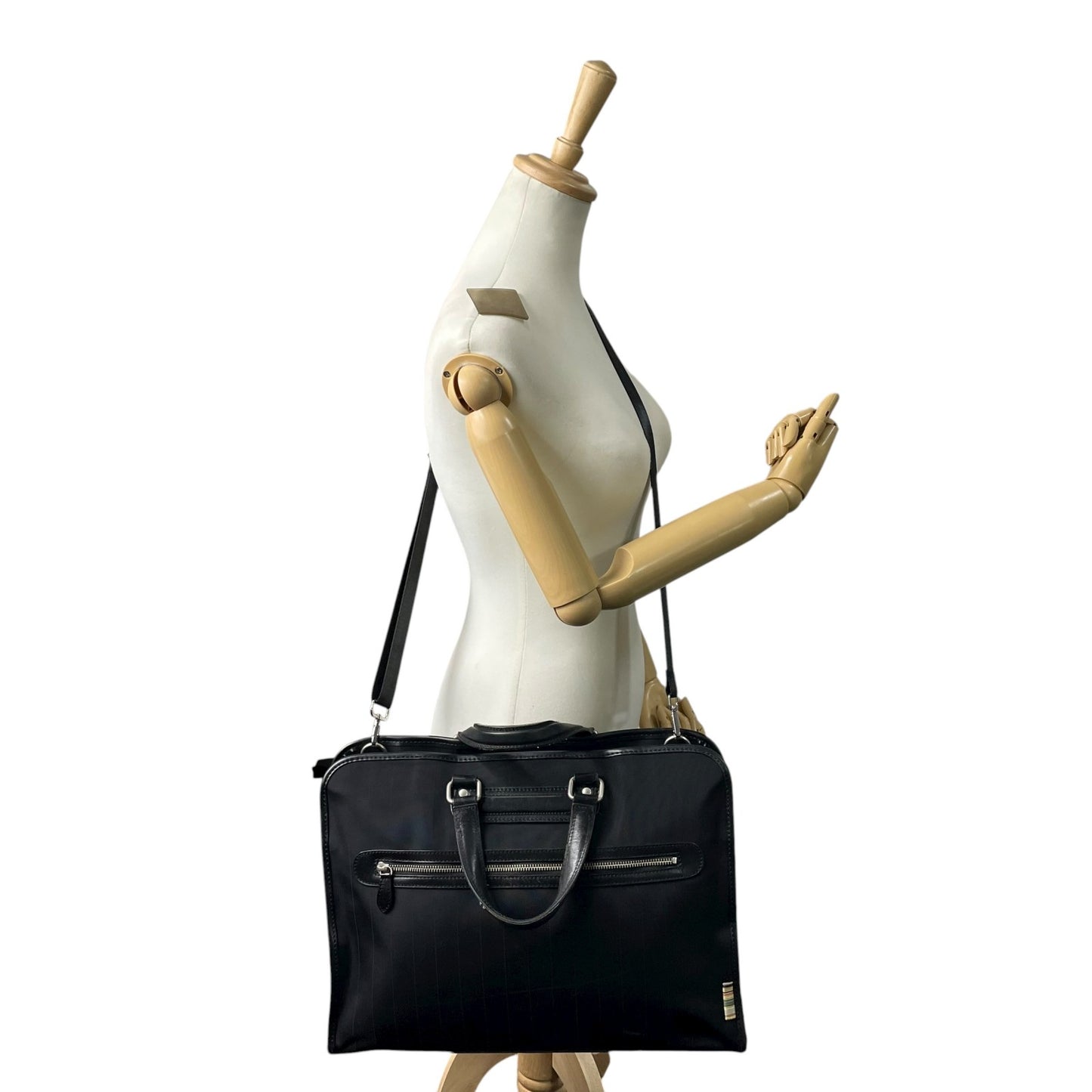 ポールスミス Paul Smith ビジネスバッグ ブリーフケース ナイロン×レザー 黒 ブラック マルチストライプ メンズ S14