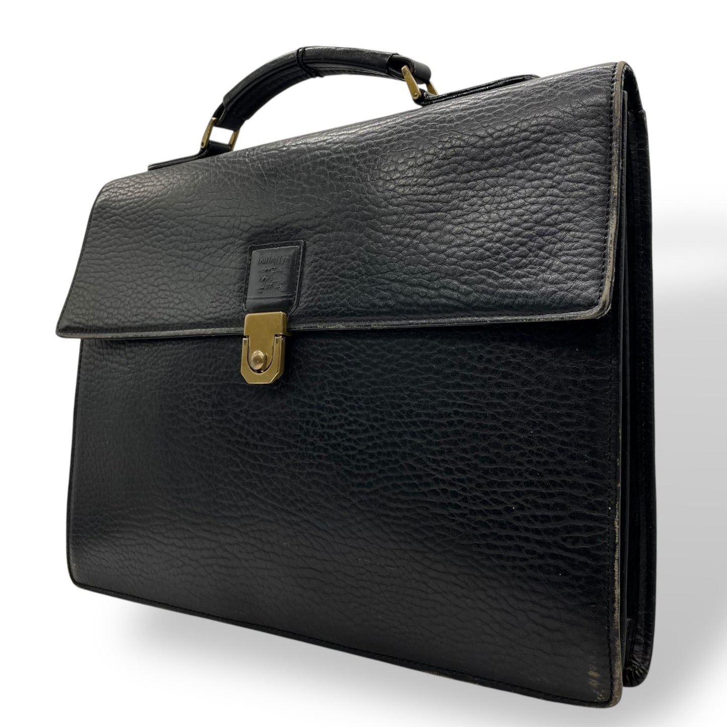 バーバリー BURBERRY ビジネスバッグ ブリーフケース ダレスバッグ ブラック 黒 レザー シボ革 ゴールド金具 ホースロゴ ヴィンテージ メンズ B