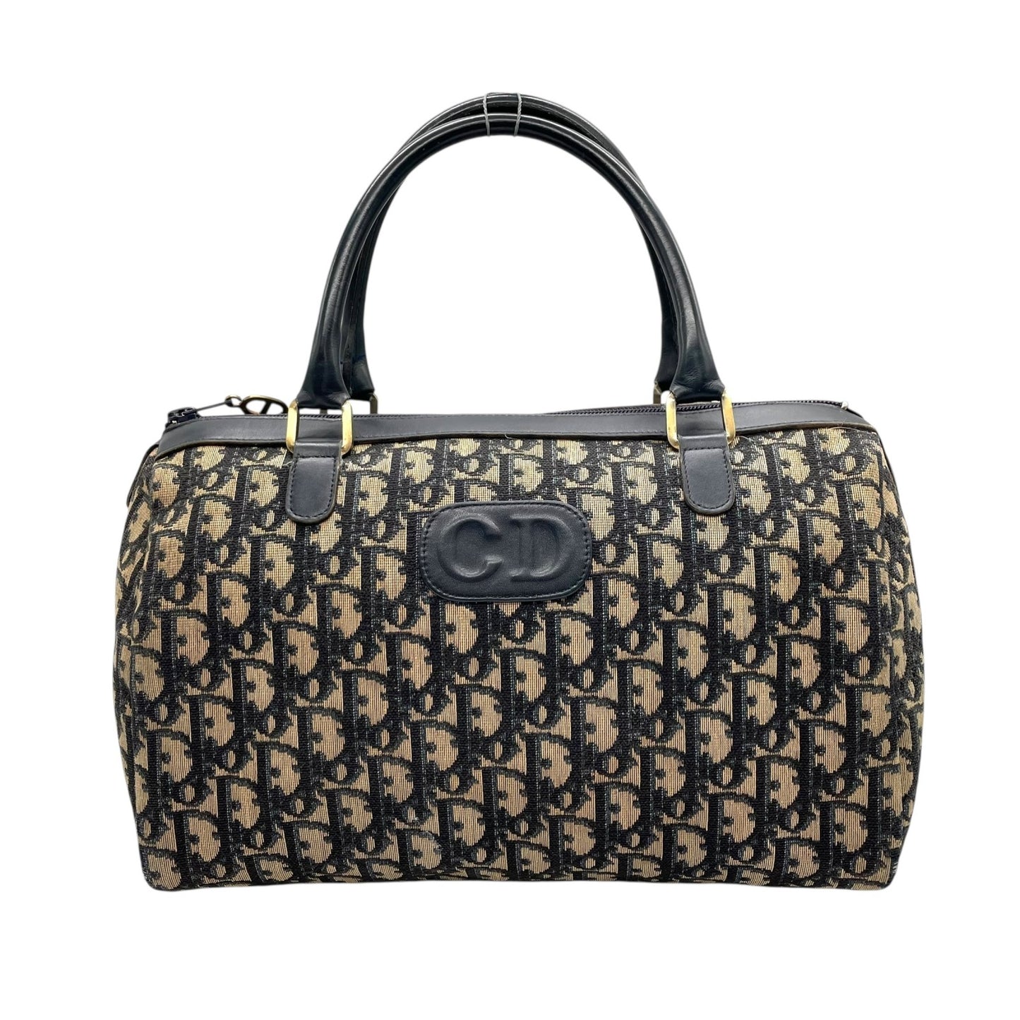 Christian Dior ディオール トロッター ミニボストン ボストンバッグ 紺 ネイビー ベージュ キャンバス レザー ゴールド金具 CDロゴ 手提げ ヴィンテージ レディース D3