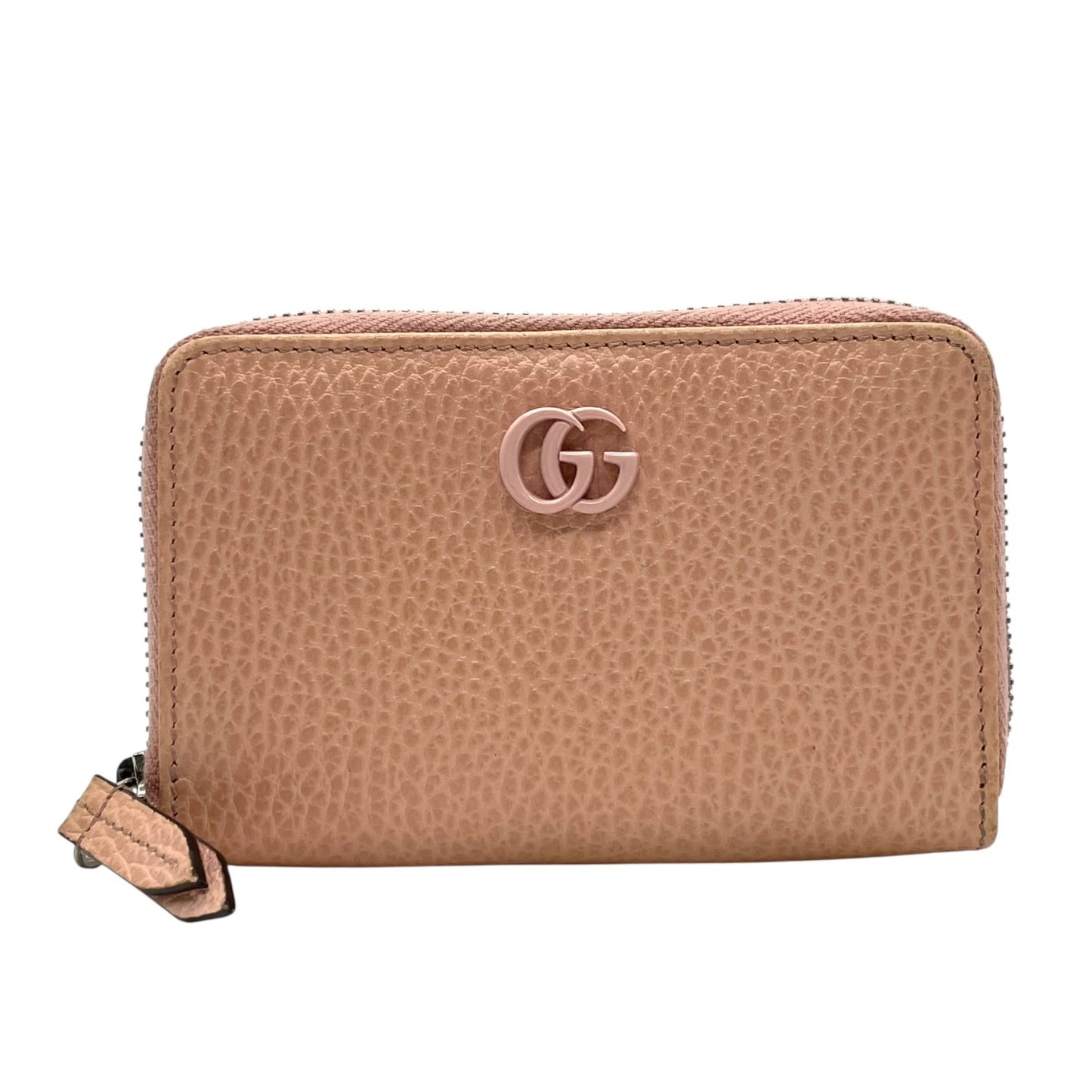 極美品 グッチ GUCCI カードケース 644412 レザー ピンクベージュ ダブルG マーモント コインケース ミニ財布 コンパクト ウォレット 小銭入れ M2