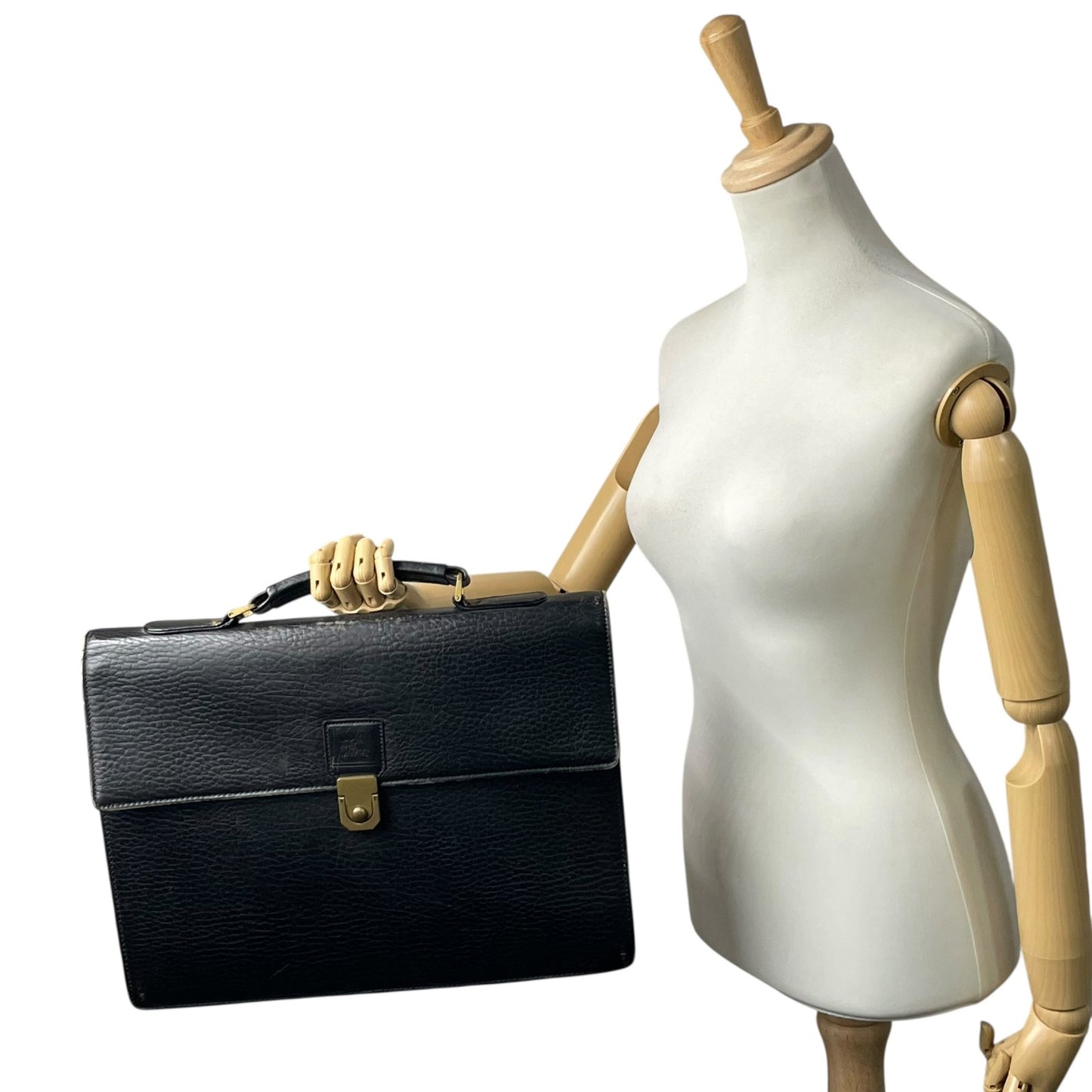 バーバリー BURBERRY ビジネスバッグ ブリーフケース ダレスバッグ ブラック 黒 レザー シボ革 ゴールド金具 ホースロゴ ヴィンテージ メンズ B