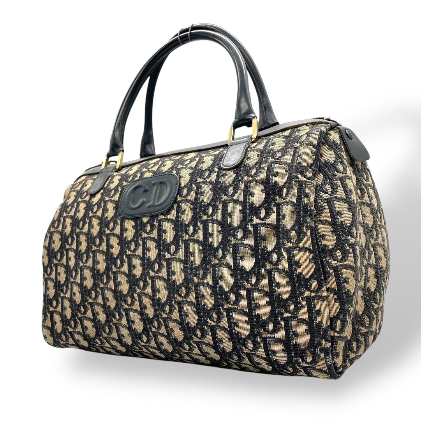 Christian Dior ディオール トロッター ミニボストン ボストンバッグ 紺 ネイビー ベージュ キャンバス レザー ゴールド金具 CDロゴ 手提げ ヴィンテージ レディース D3